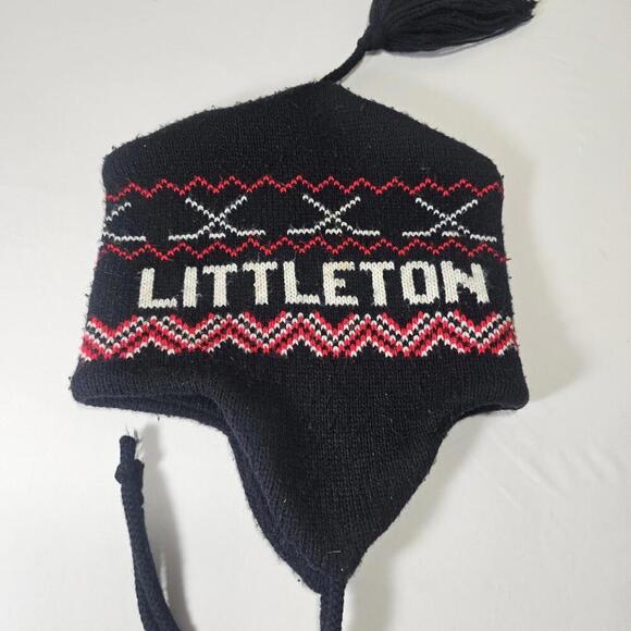 Accessories - Vintage Wool Littleton Hat Ski Beanie Hat Tassle Colorado Rockies Black